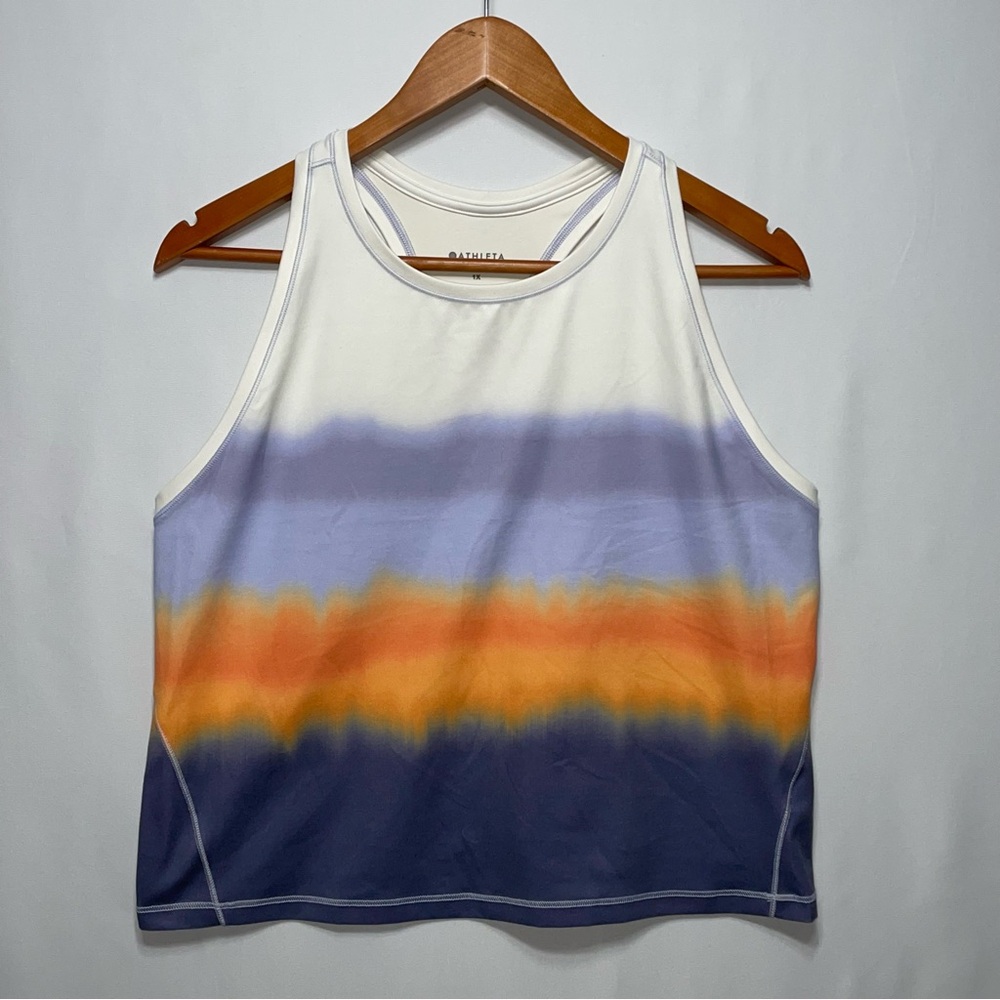 Athleta Shanti Print Ombre Athletic Crop Top Razorback White Orange Purple 1X